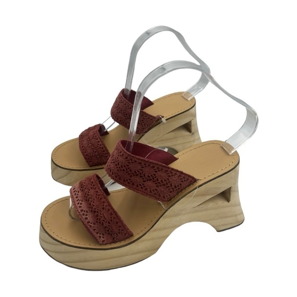 NWOT URBAN OUTFITTERS Geo-Wood Wedge Sandals Mauve 6 - Picture 7 of 11